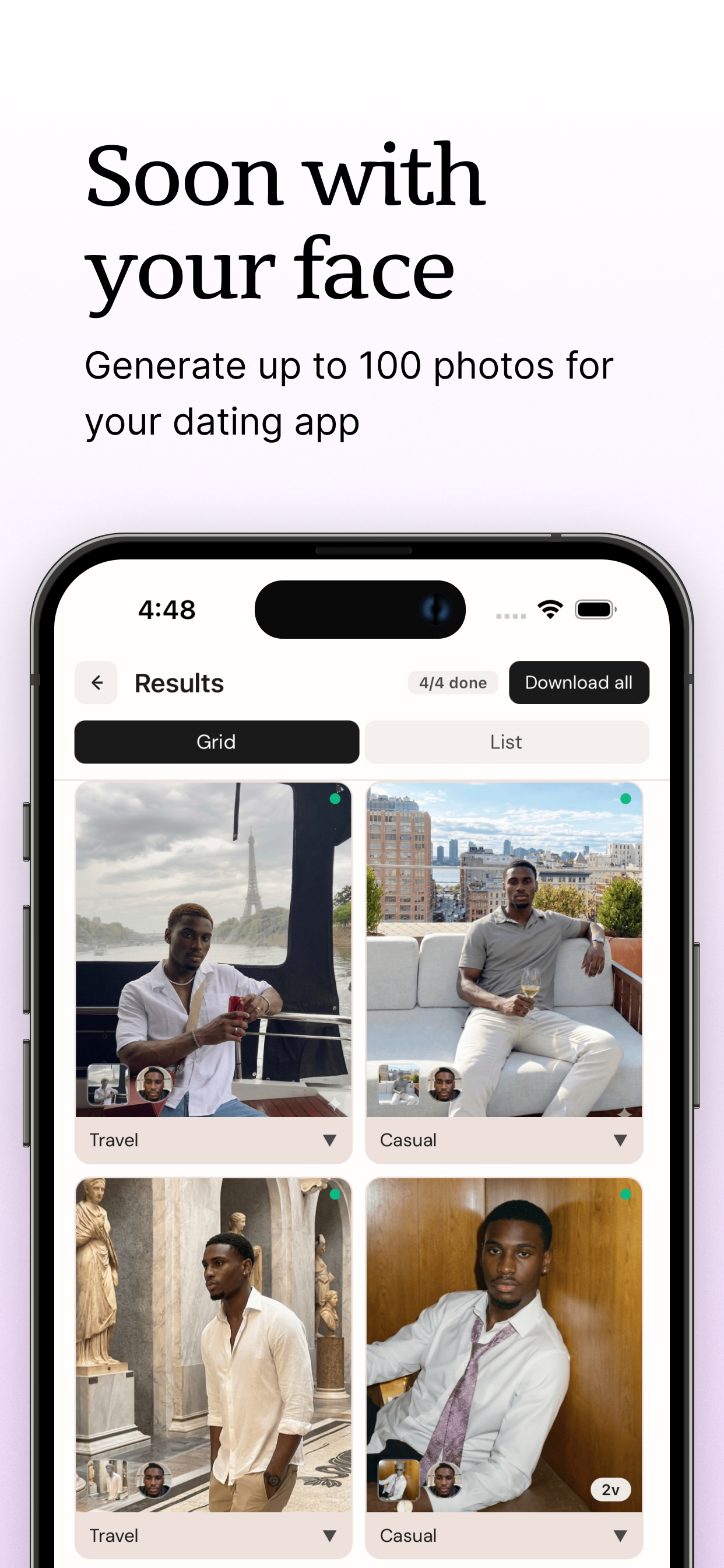 Get results with your face - AI generated photos