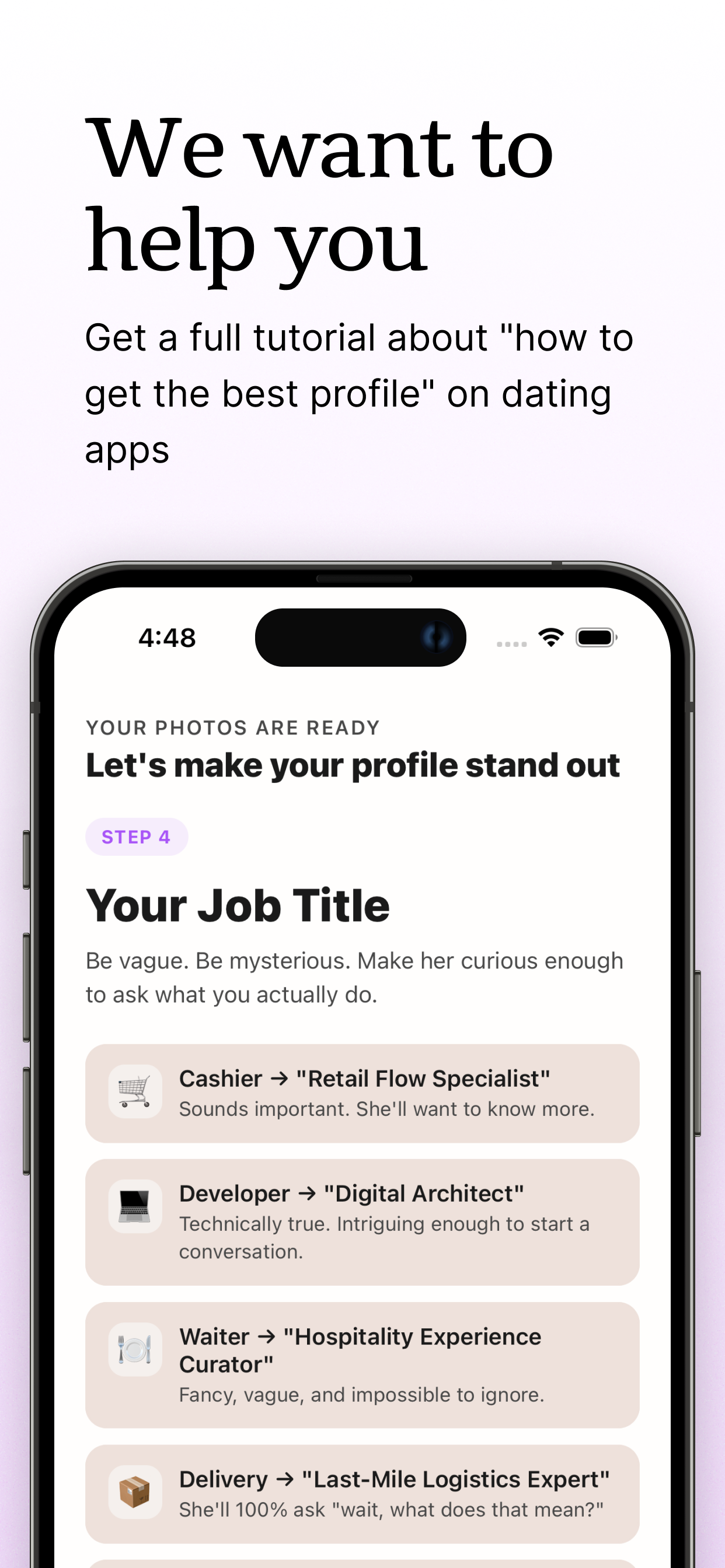 We help you optimize your entire dating profile
